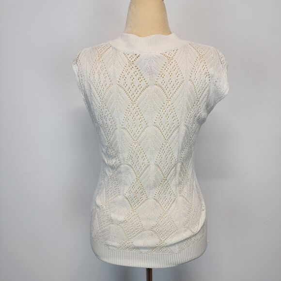 Vintage Y2K Faded Glory Sweater Vest Size M Ivory Deep V-neck Pointelle Knit - Picture 5 of 12